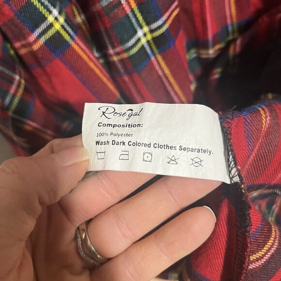 ROSE GAL Women's Dress Plus Sz L Size 14 Black Red Plaid Gothic Lace Punk Edgy - Picture 6 of 10